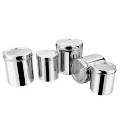 VINOD Stainless Steel Deep Dabba Set of 5 - 1000 ml, 1400 ml, 1800 ml, 2300 ml & 3000 ml in Heavy Gauge Steel, Airtight Lids & Rust Free