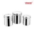 VINOD Stainless Steel Deep Dabba Set of 3 - 350 ml, 500 ml & 750 ml in Heavy Gauge Steel, Airtight Lids, Mirror Finish, Rust Free