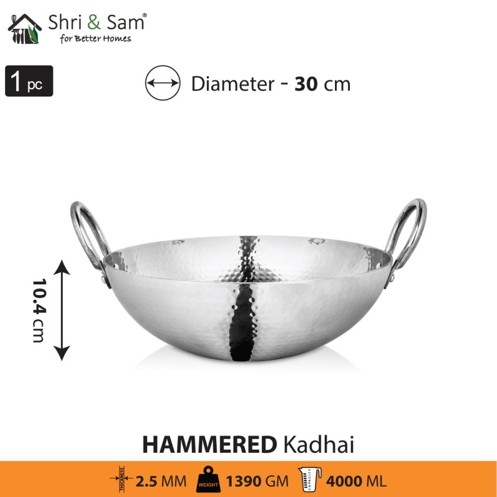 Engrave Stainless Steel Triply Deep Hammered Kadhai Pro