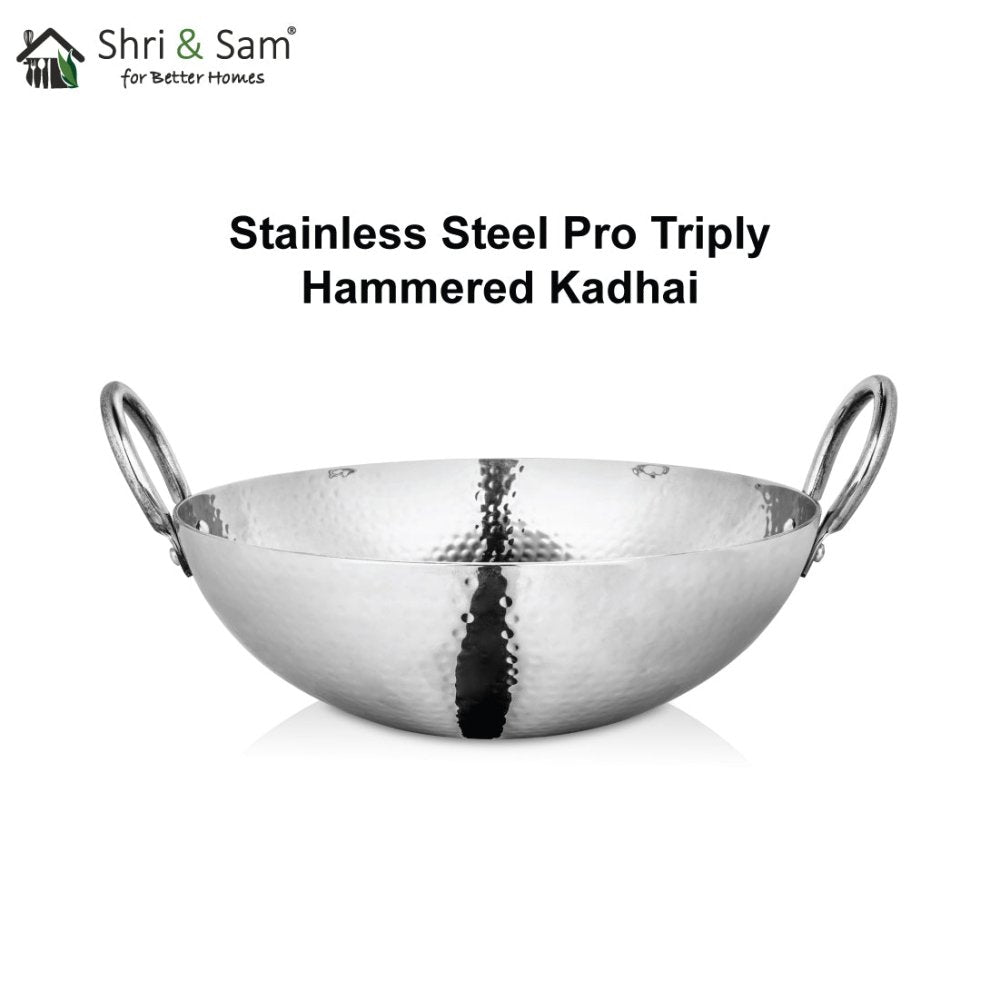 Engrave Stainless Steel Triply Deep Hammered Kadhai Pro
