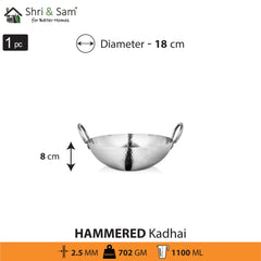 Engrave Stainless Steel Triply Deep Hammered Kadhai Pro