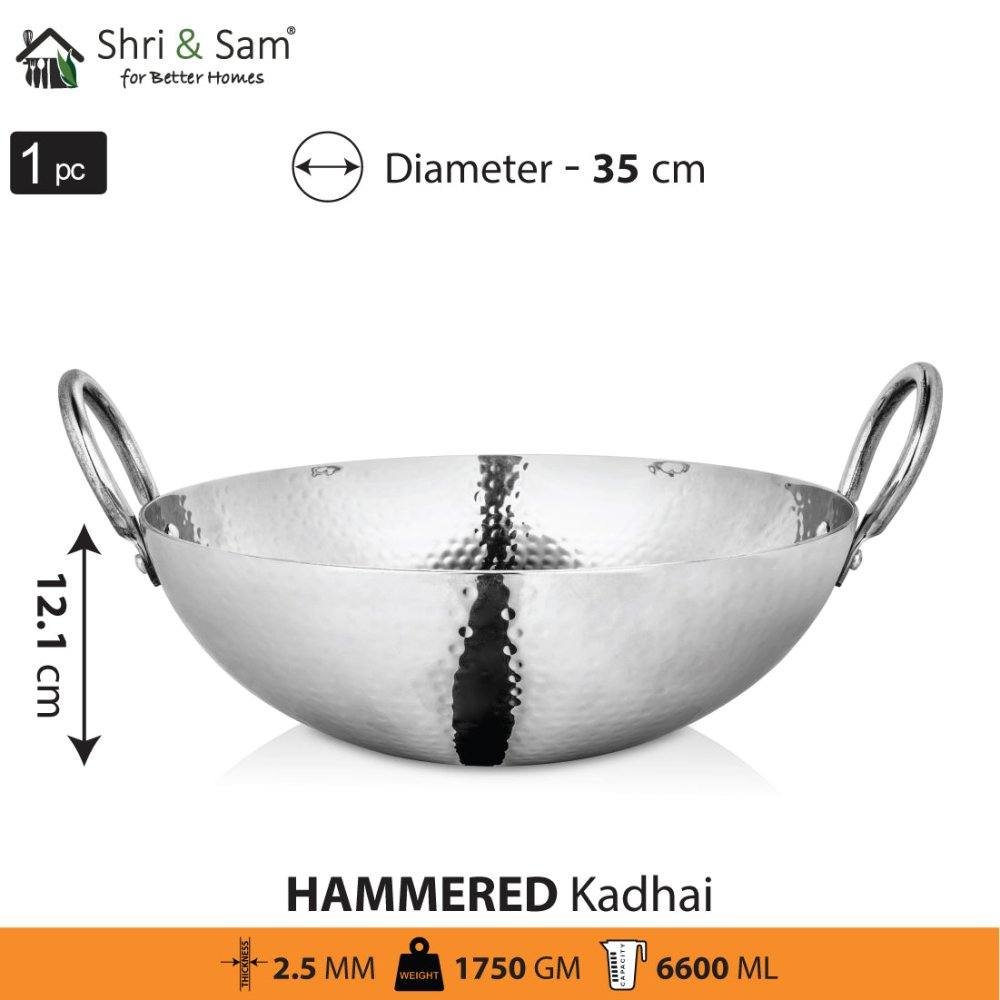 Engrave Stainless Steel Triply Deep Hammered Kadhai Pro