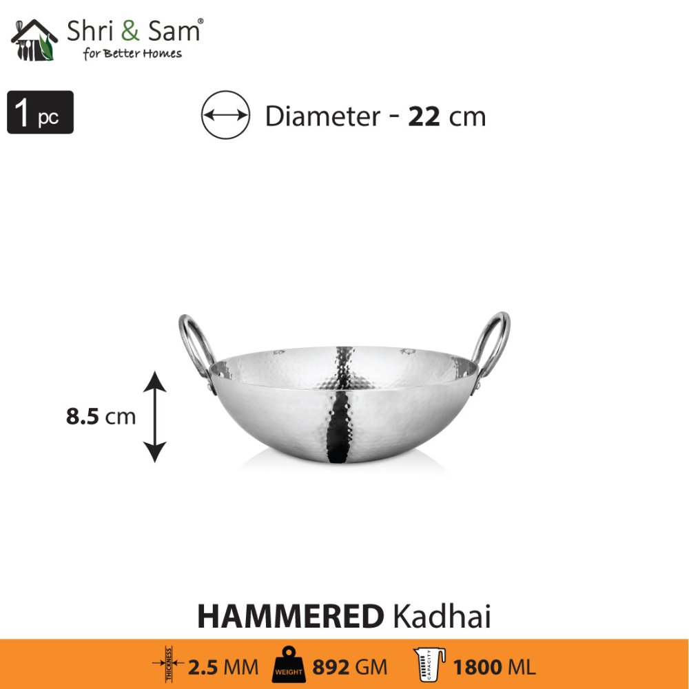 Engrave Stainless Steel Triply Deep Hammered Kadhai Pro