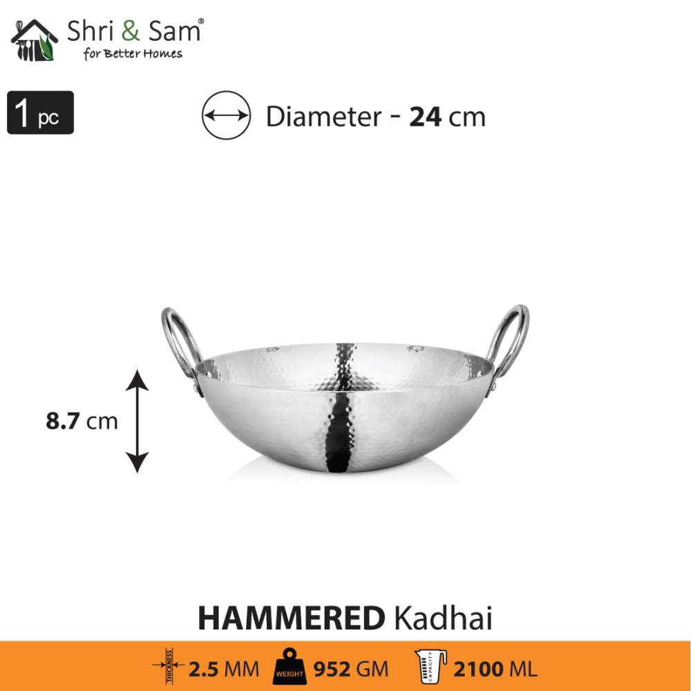 Engrave Stainless Steel Triply Deep Hammered Kadhai Pro