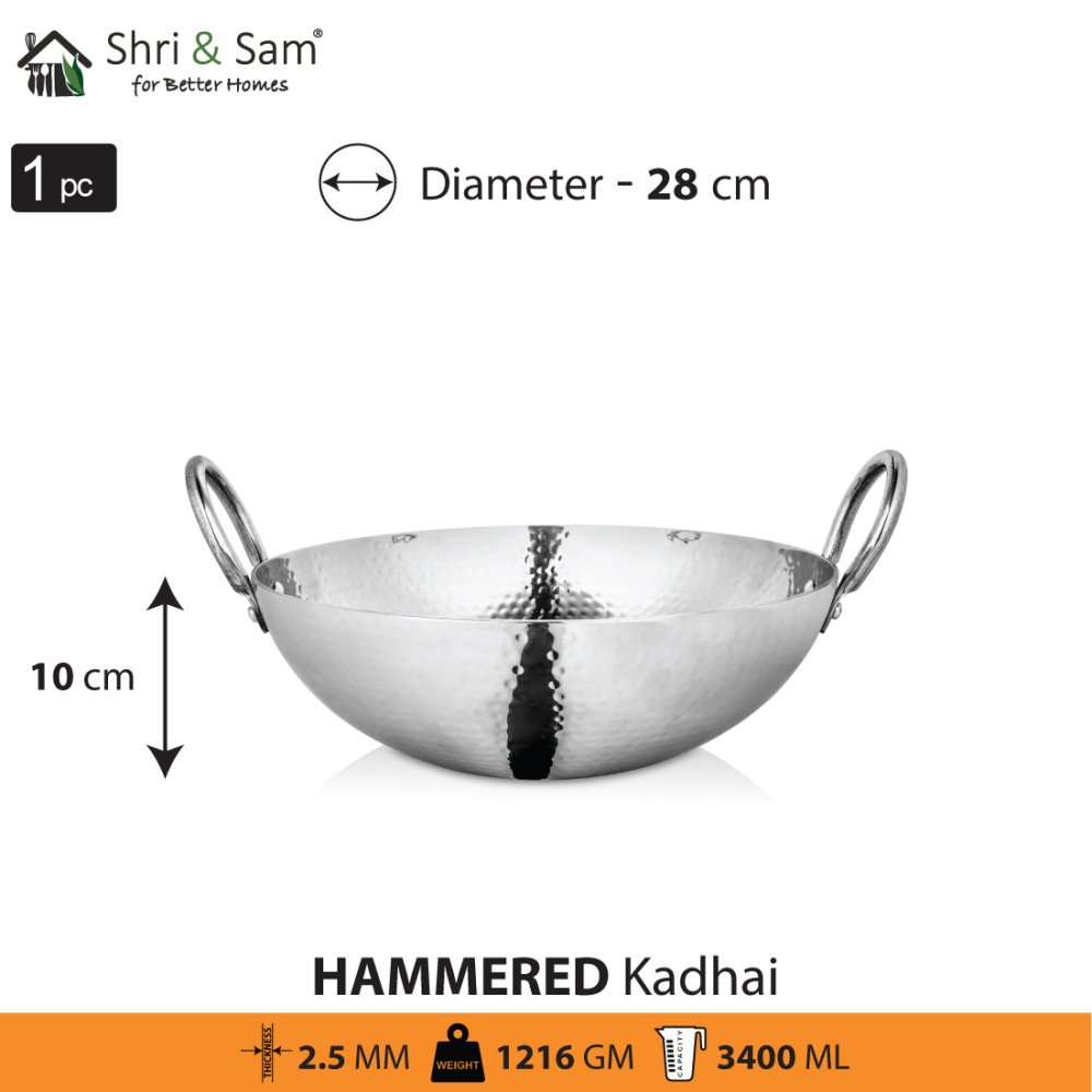 Engrave Stainless Steel Triply Deep Hammered Kadhai Pro