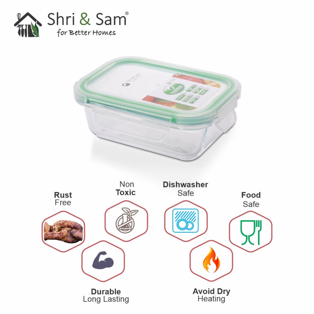 Glass 1520ml Food Storage & Bakeware Container with Airtight Lid Rectangular Clickfresh