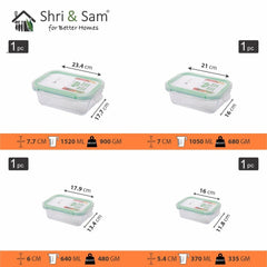 Glass 370ml, 640ml, 1050ml & 1520ml Food Storage & Bakeware Container with Airtight Lid Rectangular Clickfresh