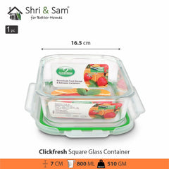 Glass 800ml Food Storage & Bakeware Container with Airtight Lid Square Clickfresh