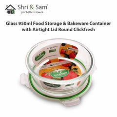 Glass 950ml Food Storage & Bakeware Container with Airtight Lid Round Clickfresh