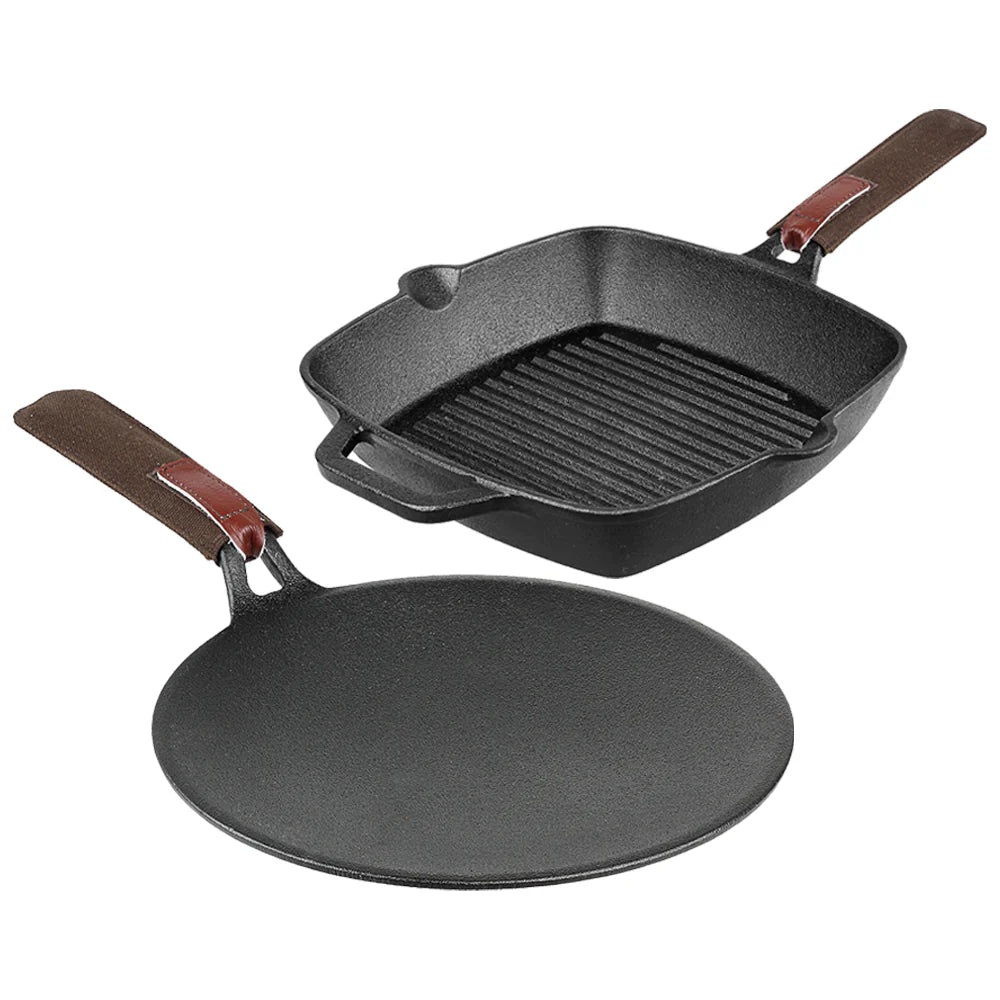 Vinod Legacy Pre-Seasoned Cast Iron Combo Set (Grill Pan & Tawa)