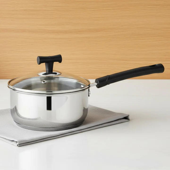 DONIV Stainless Steel Sandwich Bottom Solitaire Sauce Pan with Glass Lid – Induction Friendly