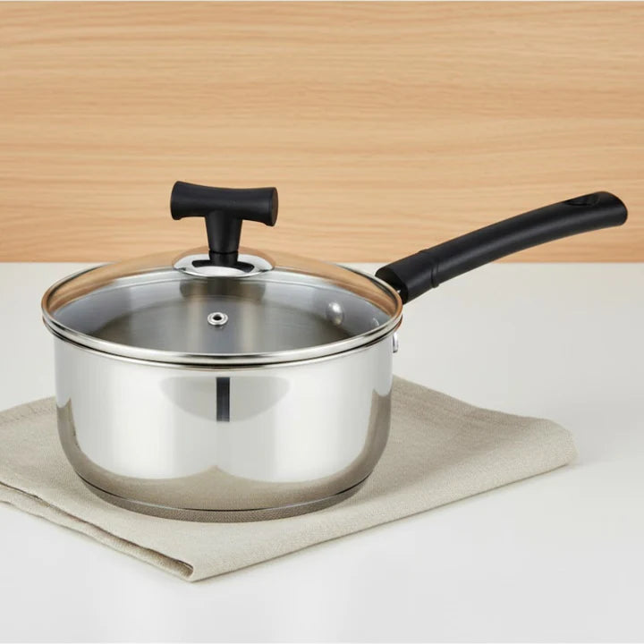 DONIV Stainless Steel Sandwich Bottom Solitaire Sauce Pan with Glass Lid – Induction Friendly