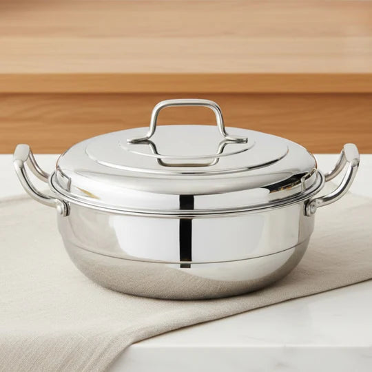 Doniv Triply Stainless Steel 6 Plates and 1 Multipurpose Kadai Steamer for Idli, Dhokla, Momos Heavy Guage Idli Dhokla Cooker Induction & Gas Stove Compatible (2 Idli, 1 Mini Idli, 1 Patra/Momos, 2 Khaman / Dhokla)