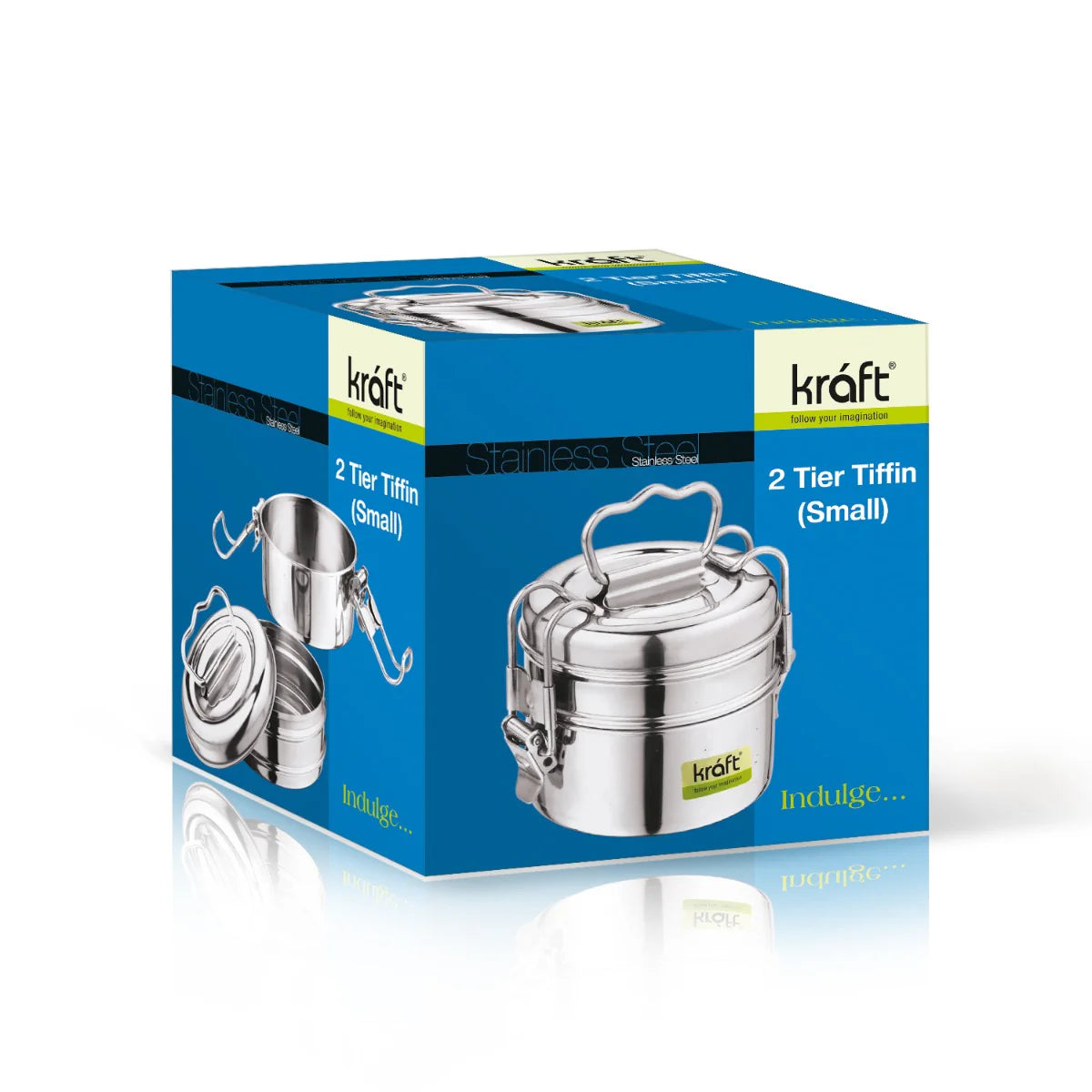 Kraft Lunch Box-Food Container Two Tier Compartment with Handle - Stainless Steel