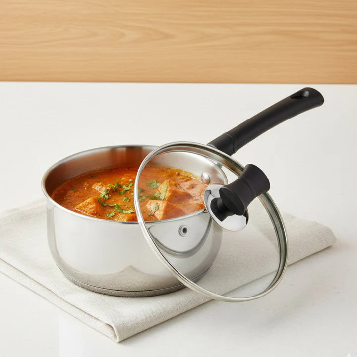 DONIV Stainless Steel Sandwich Bottom Solitaire Sauce Pan with Glass Lid – Induction Friendly