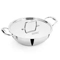 Doniv Titanium Triply Stainless Steel Kadhai with Steel Lid , Induction Friendly