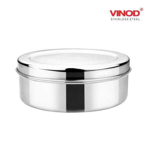 VINOD Stainless Steel Puri Dabba Set of 4 - Capacity: 300 ml, 450ml, 650ml, 1000 ml, Heavy Gauge Steel, Mirror Finish, Airtight Lids & Rust Free