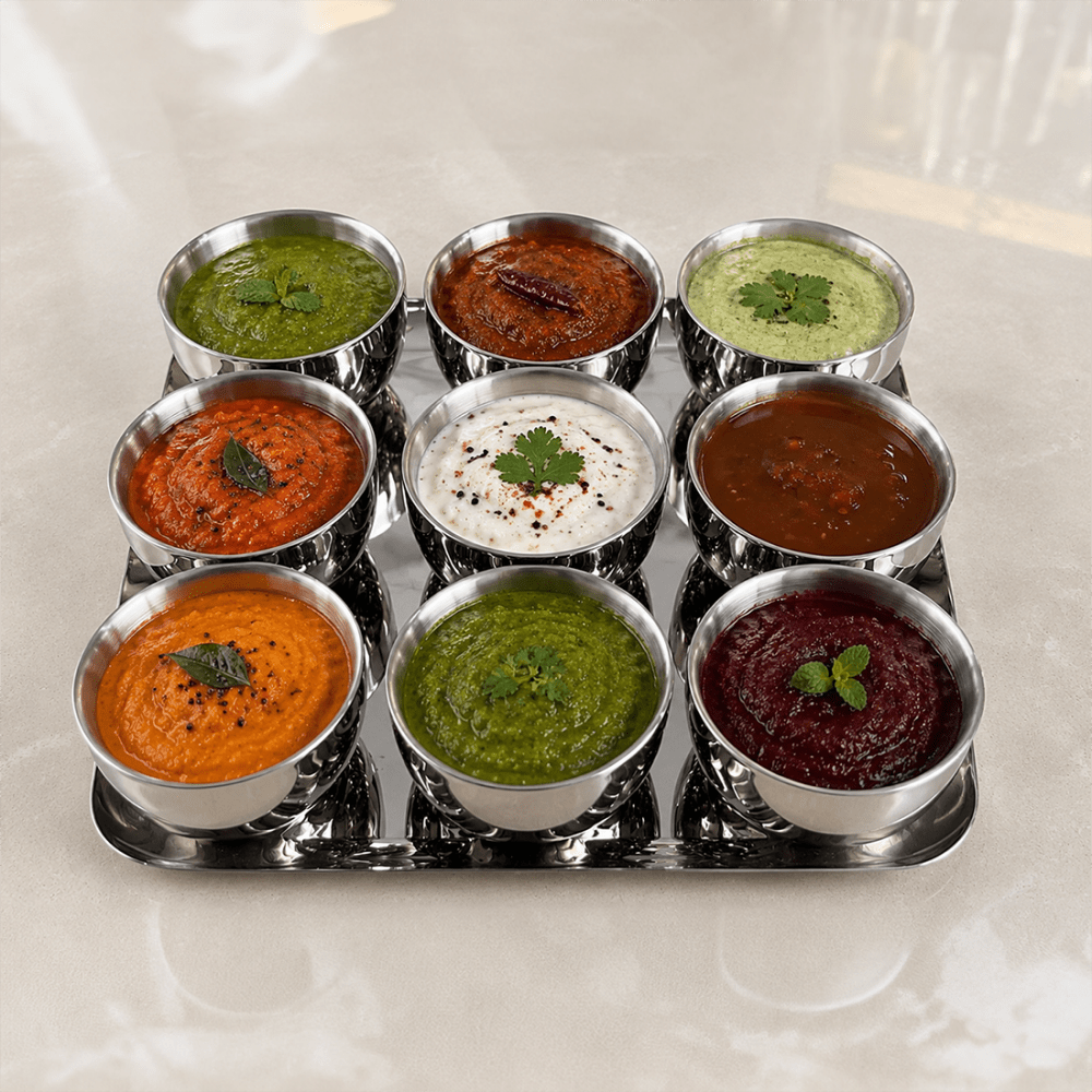 Sam Stainless Steel 9 Bowl Chutney & Condiment Serving Set with Tray