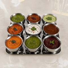 Sam Stainless Steel 9 Bowl Chutney & Condiment Serving Set with Tray