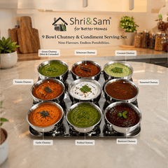 Sam Stainless Steel 9 Bowl Chutney & Condiment Serving Set with Tray