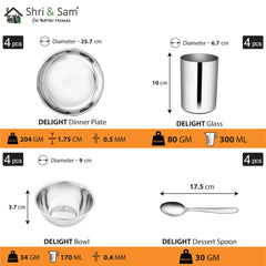 Stainless Steel 16 PCS Dinner Set (4 People) Delight