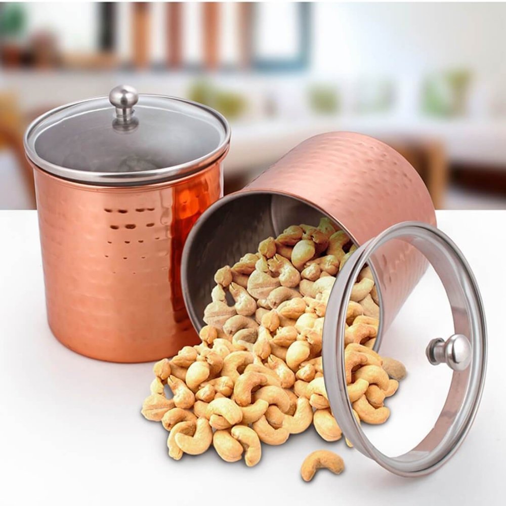 Stainless Steel 2 PCS 1000 ML Storage Canister with Air Tight Glass Lid Cantera