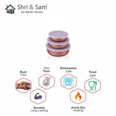 Stainless Steel 3 PCS Hammered Lid Bowl with Copper Color Coated Madrid