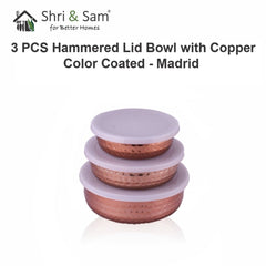 Stainless Steel 3 PCS Hammered Lid Bowl with Copper Color Coated Madrid