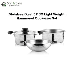 Stainless Steel 3 PCS Light Weight Hammered Cookware Set