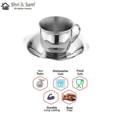 Stainless Steel 4 PCS Double Wall Cup and Saucer Daisy