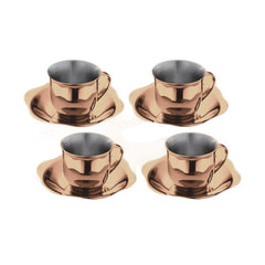 Stainless Steel 4 PCS Double Wall Cup and Saucer with Rose Gold PVD Coating Daisy