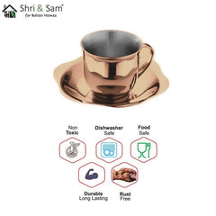 Stainless Steel 4 PCS Double Wall Cup and Saucer with Rose Gold PVD Coating Daisy