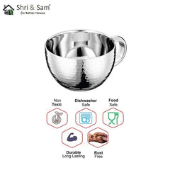 Stainless Steel 4 PCS Double Wall Hammered Cup and Saucer RD