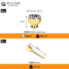Stainless Steel 4 PCS Double Wall Ice Cream Set with Gold PVD Coating Forte