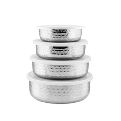 Stainless Steel 4 PCS Hammered Bowl with Plastic Lid