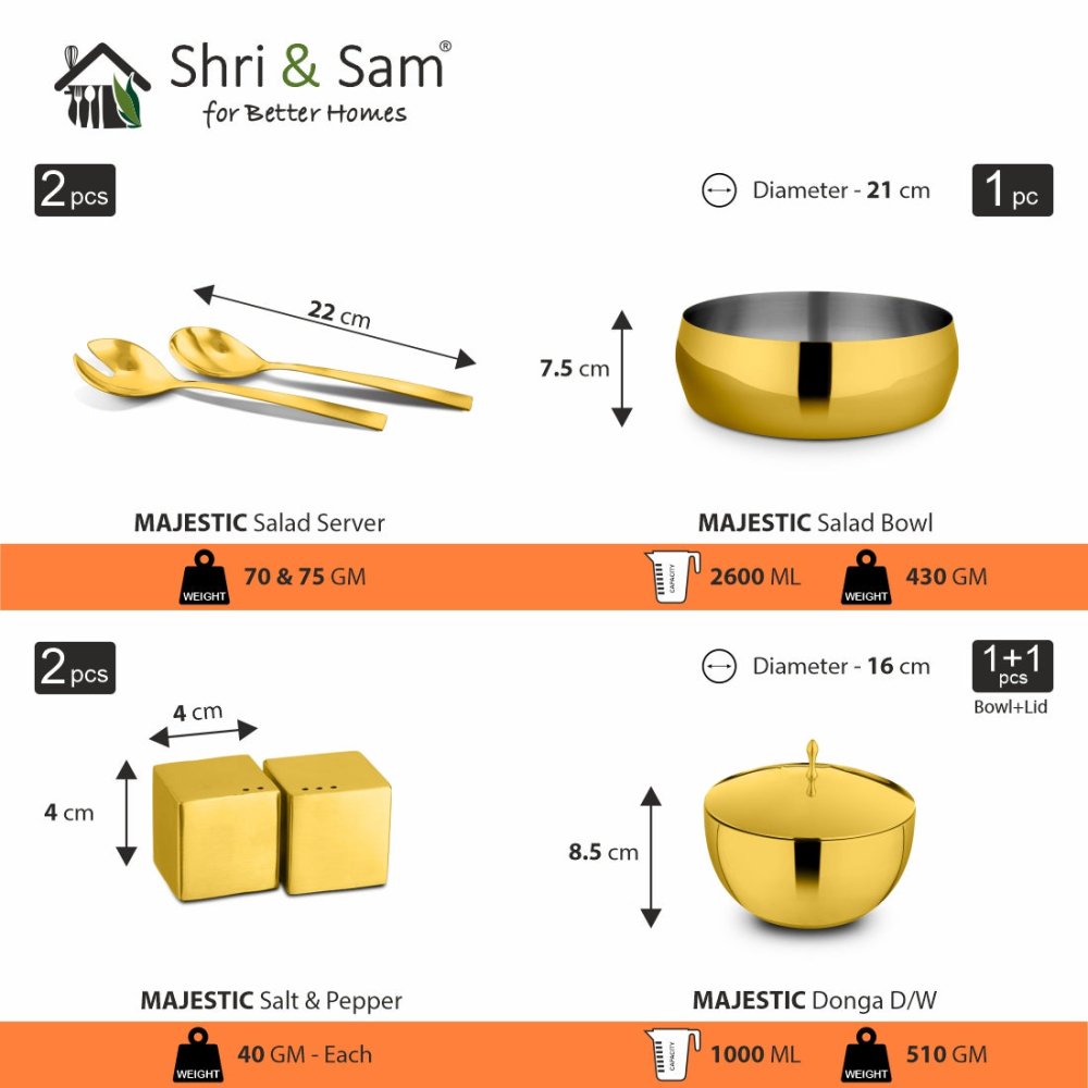 Stainless Steel 42 PCS Dinner Set (3 People) with Gold PVD Coating Majestic
