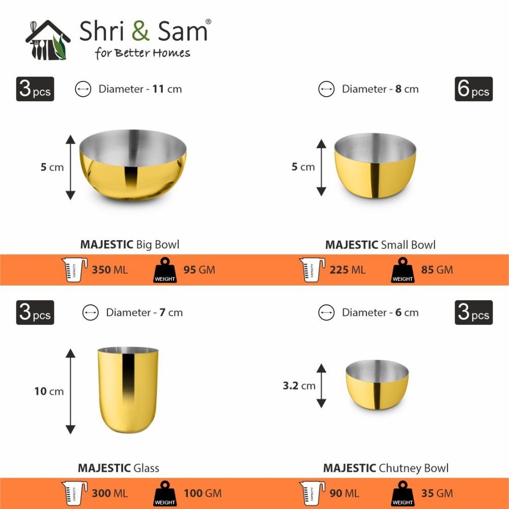 Stainless Steel 42 PCS Dinner Set (3 People) with Gold PVD Coating Majestic