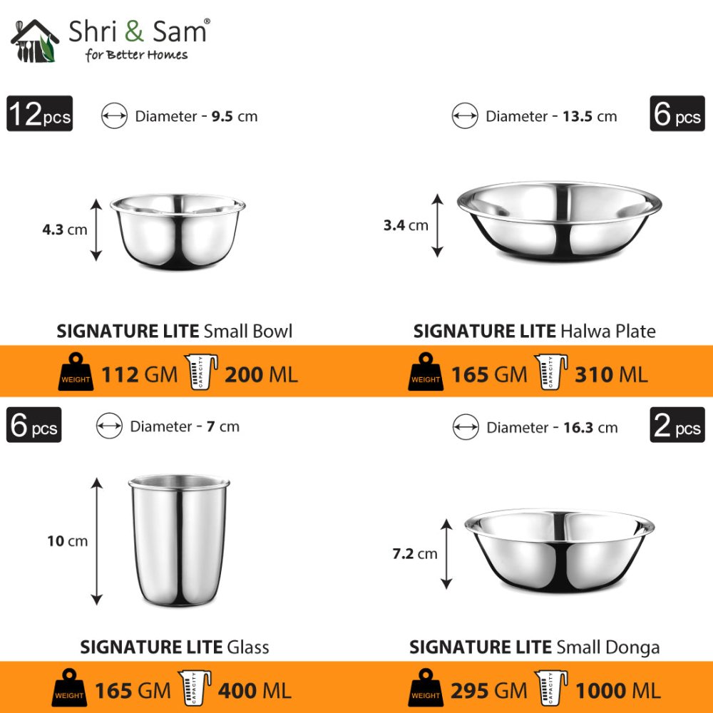 Stainless Steel 58 PCS Dinner Set (6 People) Signature Lite