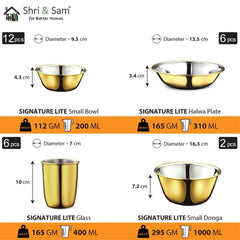 Stainless Steel 58 PCS Dinner Set (6 People) with Gold PVD Coating Signature Lite