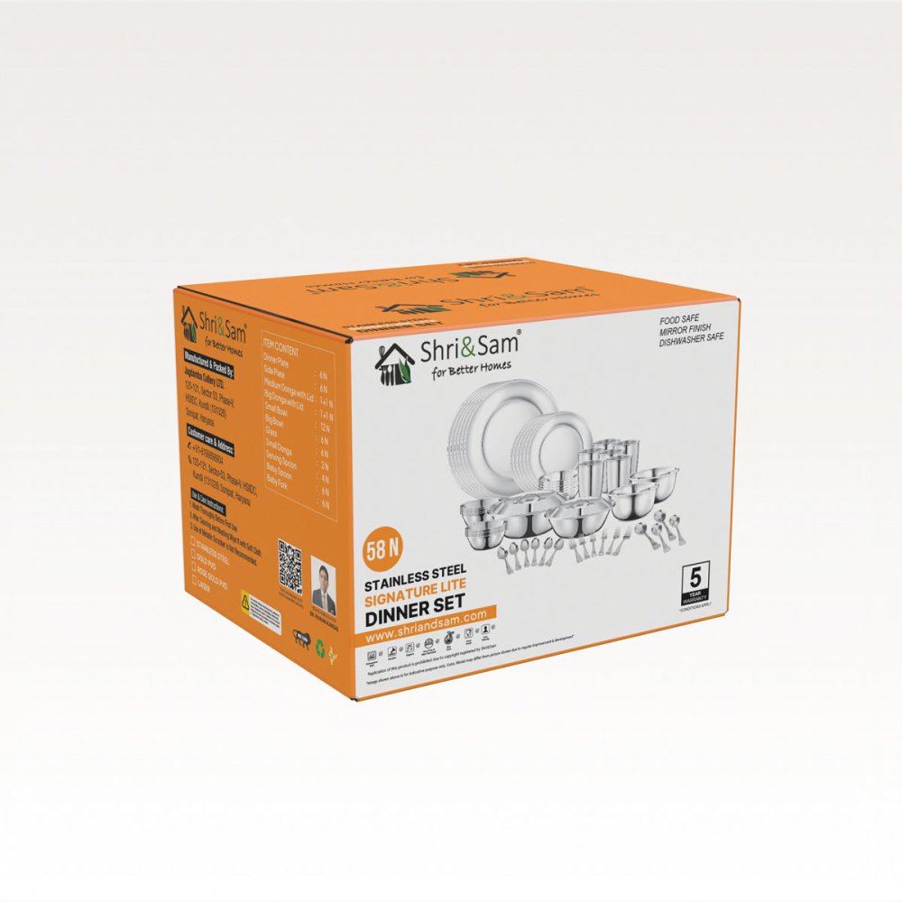 Stainless Steel 58 PCS Dinner Set (6 People) with Gold PVD Coating Signature Lite