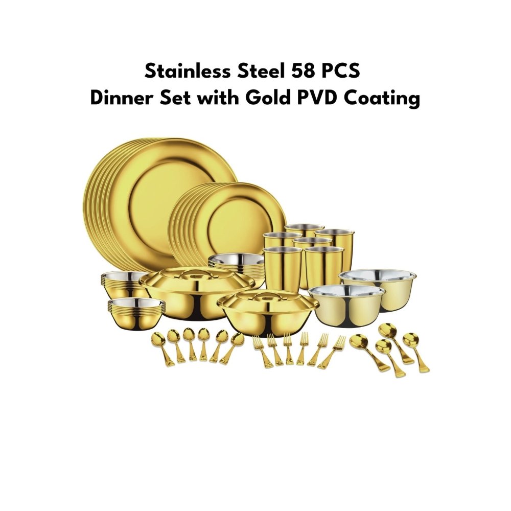 Stainless Steel 58 PCS Dinner Set (6 People) with Gold PVD Coating Signature Lite