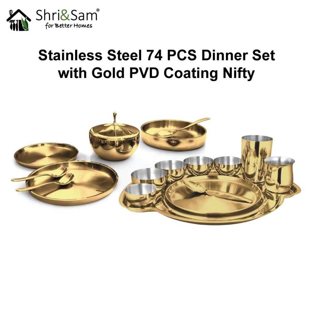 Stainless Steel 74 PCS Dinner Set (6 People) with Gold PVD Coating Nifty