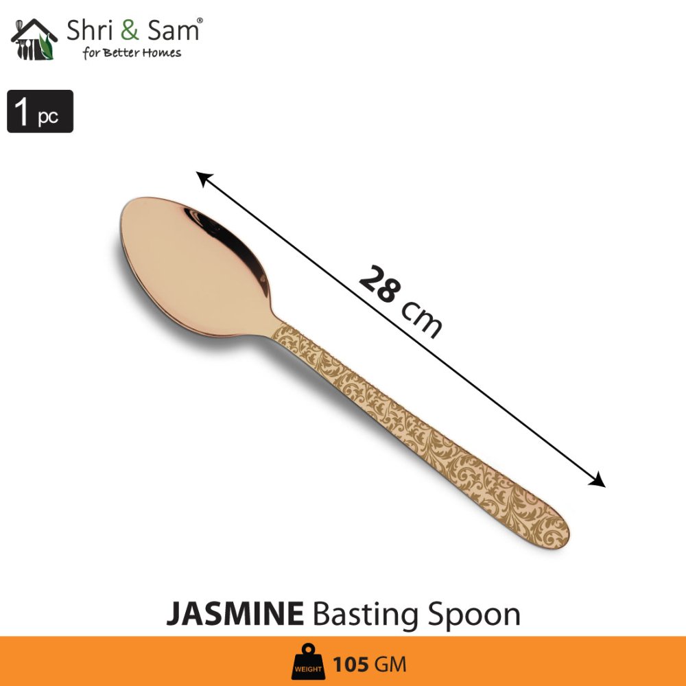 Stainless Steel Basting Spoon Solid with Rose Gold PVD Coating and Laser Jasmine