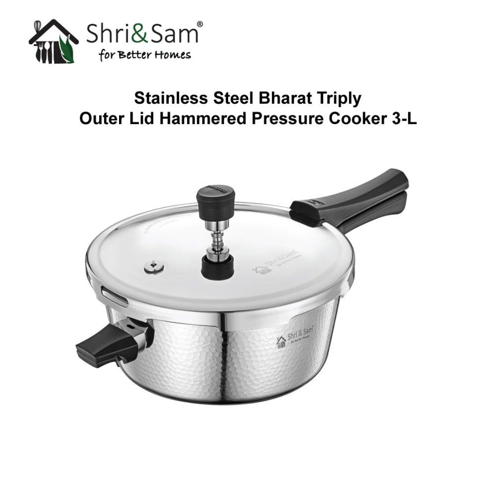 Stainless Steel Bharat Hammered Triply Outer Lid Pressure Cooker