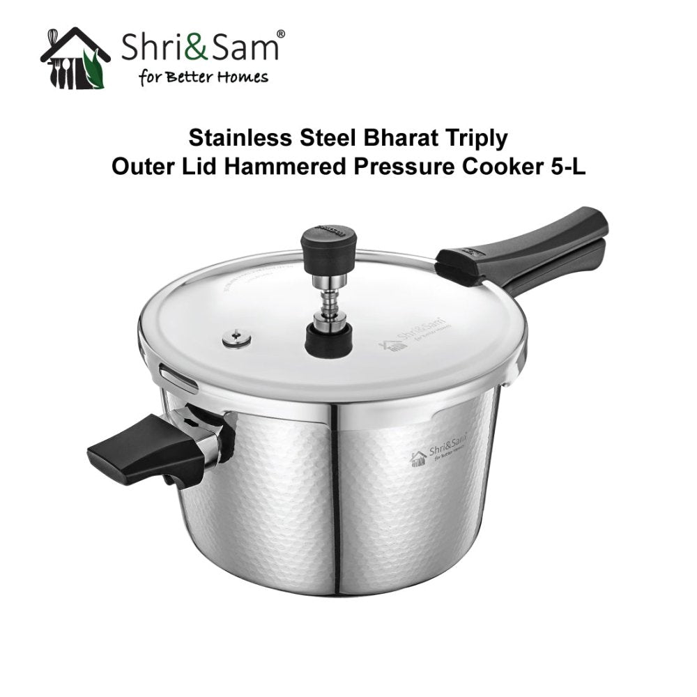 Stainless Steel Bharat Hammered Triply Outer Lid Pressure Cooker