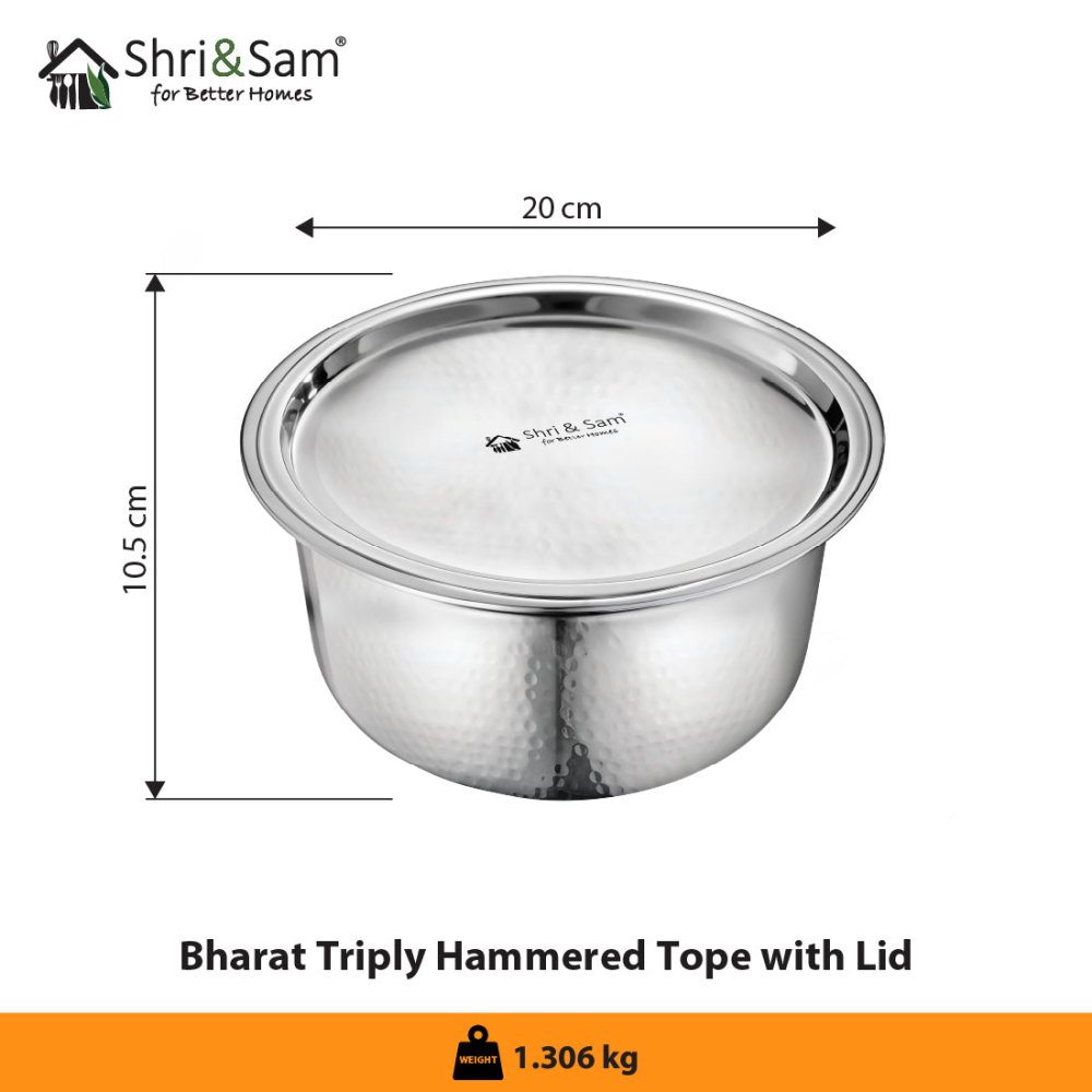 Stainless Steel Bharat Hammered Triply Tope with Lid
