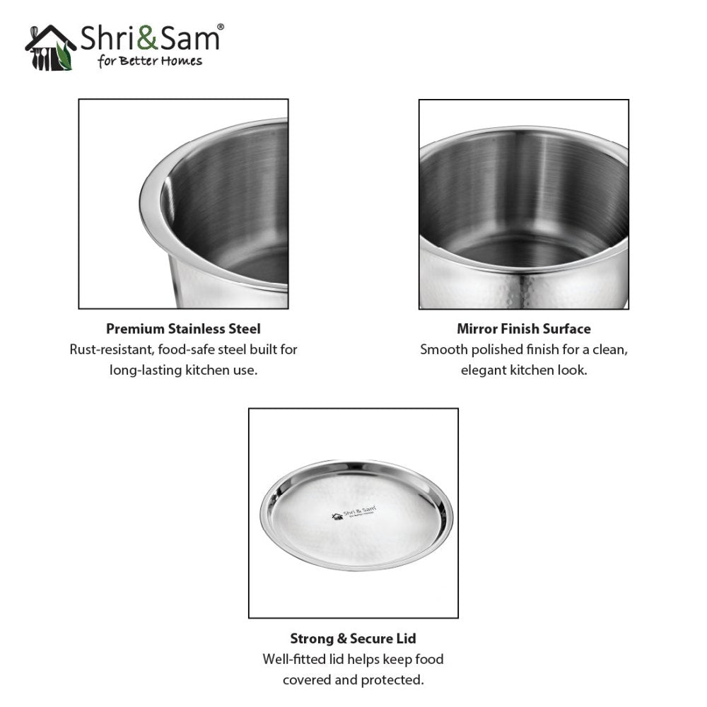 Stainless Steel Bharat Hammered Triply Tope with Lid