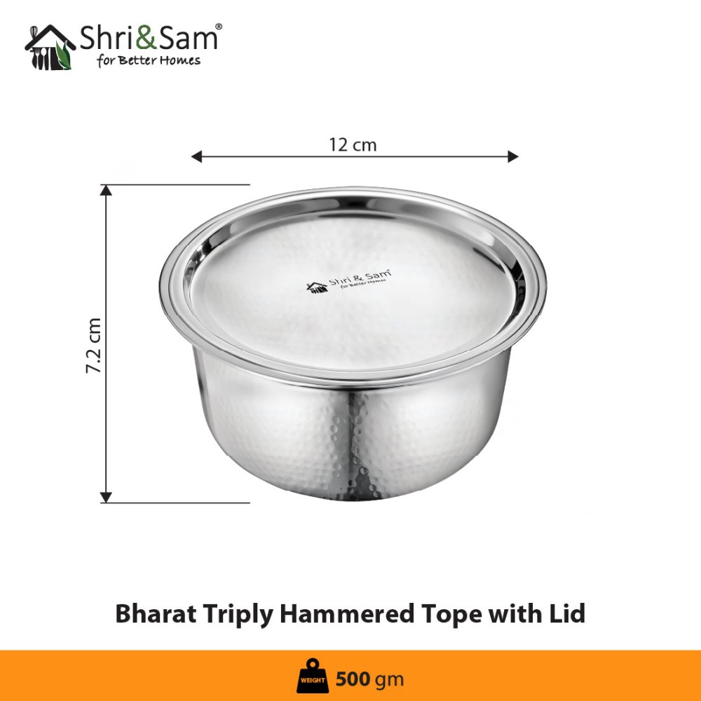 Stainless Steel Bharat Hammered Triply Tope with Lid