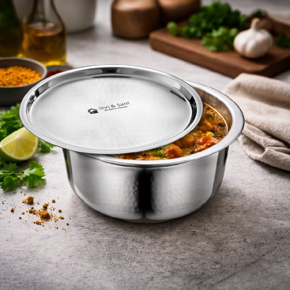 Stainless Steel Bharat Hammered Triply Tope with Lid