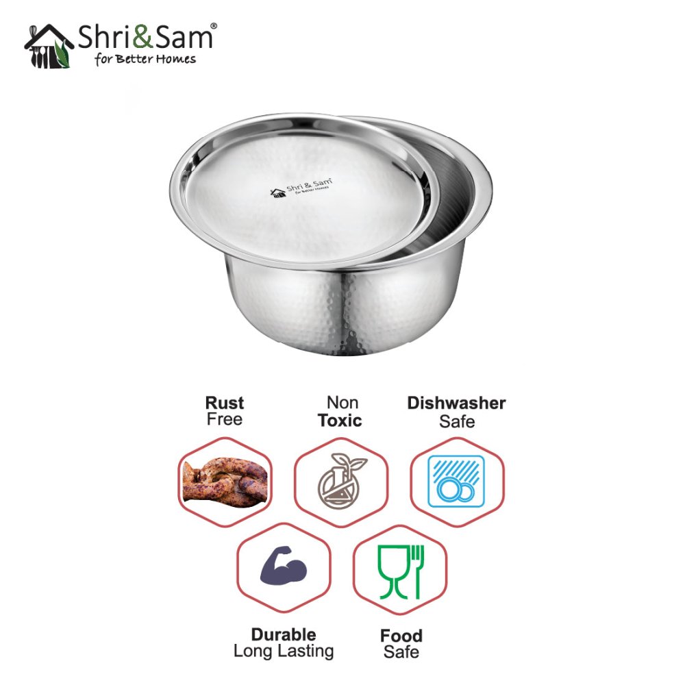 Stainless Steel Bharat Hammered Triply Tope with Lid